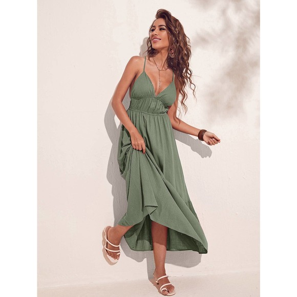 WILA Dresses & Skirts - boho Criss Cross Backless Ruffle Hem Cami maxi Dress